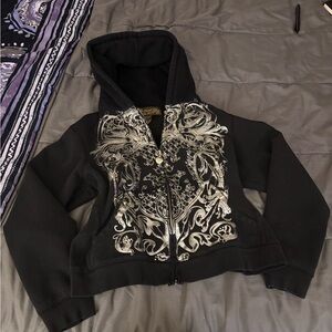 Women's Y2K Black Hoodie with Silver Design